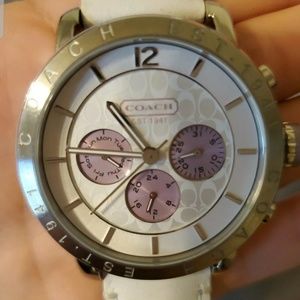 Coach women's watch white leather purple accent